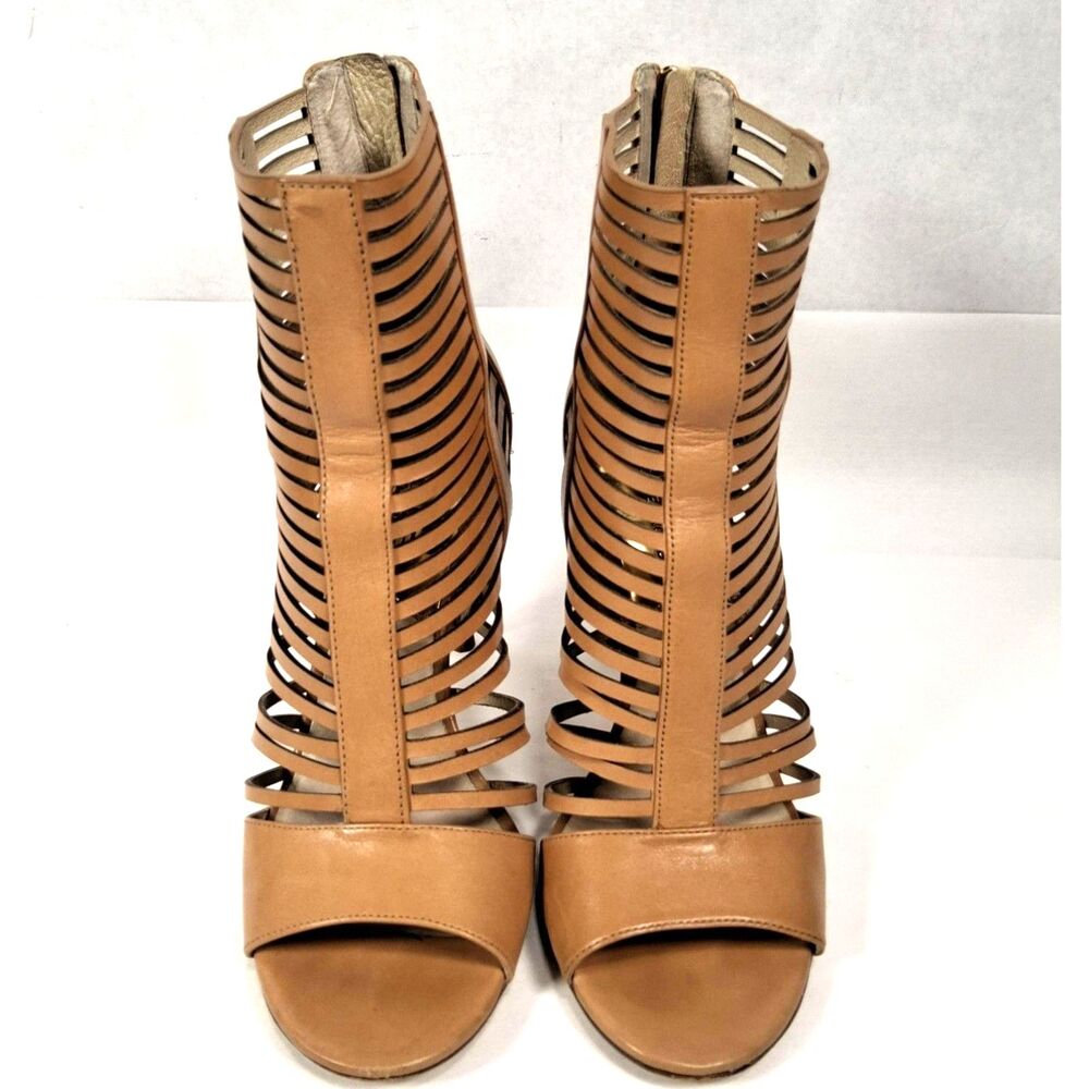 Michael Kors Odelia Caged Bootie High Heel Sandals - Sun Tan Leather, Size 7M